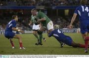 9 November 2003; Victor Costello, Ireland, in action against Frederic Michalak (10) and Serge Betsen (6), France. 2003 Rugby World Cup, Quarter Final, France v Ireland, Telstra Dome, Melbourne, Victoria, Australia. Picture credit; Brendan Moran / SPORTSFILE *EDI*