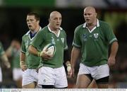 9 November 2003; The Ireland front row of, from left, Marcus Horan, Keith Wood and John Hayes. 2003 Rugby World Cup, Quarter Final, France v Ireland, Telstra Dome, Melbourne, Victoria, Australia. Picture credit; Brendan Moran / SPORTSFILE *EDI*