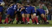9 November 2003; Victor Costello, Ireland, watches the French pack from the back of the scrum. 2003 Rugby World Cup, Quarter Final, France v Ireland, Telstra Dome, Melbourne, Victoria, Australia. Picture credit; Brendan Moran / SPORTSFILE *EDI*