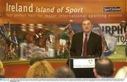 17 November 2003; Ireland will host its first major international swimming event next month when the 2003 European Short Course Swimming Championships are staged at the National Aquatic Centre, Abbotstown, Dublin from December 11th to 14th. The Championships, hosted by Swim Ireland were secured with the support of Failte Ireland's International Sports Tourism Initiative. Speaking at a press launch in advance of the Championships is Chris Kane of Failte Ireland. Picture credit; Brendan Moran / SPORTSFILE *EDI*