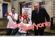 17 November 2003; Pictured at the launch of the Legacy Programme of the 2003 Special Olympics World Games called The Special Olympics Network, sponsored by Bank of Ireland, are Special Olympics Athletes Paddy Ellis, Laura Jane Dunne, Lisa McNabb and An Taoiseach, Bertie Ahern T.D. Picture credit; Ray McManus / SPORTSFILE *EDI*