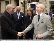 17 November 2003; Pictured at the launch of the Legacy Programme of the 2003 Special Olympics World Games called The Special Olympics Network, sponsored by Bank of Ireland, are An Taoiseach, Bertie Ahern T.D. who was welcomed by Cyril Freaney, Chairman, Special Olympics Ireland, in the company of Mary Davis, CEO, 2003 SOWG, and Mike Soden, Group CEO, Bank of Ireland. Picture credit; Ray McManus / SPORTSFILE *EDI*