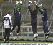 17 November 2003; Republic of Ireland goalkeepers Shay Given, Nicky Colgan, centre and Joe Murphy, right, with goalkeeping coach Packie Bonner during squad training. Lansdowne Road, Dublin. Soccer. Picture credit; Pat Murphy / SPORTSFILE *EDI*