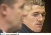 17 November 2003; Graham Kavanagh, Republic of Ireland, listens to manager Brian Kerr during a press conference after squad training. Lansdowne Road, Dublin. Soccer. Picture credit; Pat Murphy / SPORTSFILE *EDI*