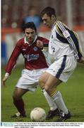 17 November 2003; Mark Quinless, Drogheda United, in action against Stuart Byrne, Shelbourne. Eircom league Premier Division, Shelbourne v Drogheda United, Tolka Park, Dublin. Picture credit; Damien Eagers / SPORTSFILE *EDI*