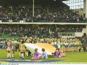 31 October 2003; The Ireland team stand together for the national anthem. Foster's International Rules, Australia v Ireland, Second Test, Melbourne Cricket Ground, Melbourne, Victoria, Australia. Picture credit; Brendan Moran / SPORTSFILE *EDI*