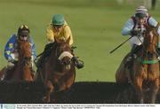 20 November 2003; Edredon Bleu, right, with Jim Culloty up, jumps the last on their way to winning the Clonmel Oil Steeplechase from third place Beef or Salmon, centre, with Timmy Murphy up. Clonmel Racecourse, Clonmel, Co. Tipperary. Picture credit; Matt Browne / SPORTSFILE *EDI*