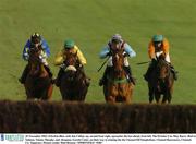 20 November 2003; Edredon Bleu, with Jim Culloty up, second from right, aproaches the last ahead, from left, The Premier Cat, Shay Barry, Beef or Salmon, Timmy Murphy, and Alcapone, Gareth Cotter, on their way to winning the the Clonmel Oil Steeplechase. Clonmel Racecourse, Clonmel, Co. Tipperary. Picture credit; Matt Browne / SPORTSFILE *EDI*