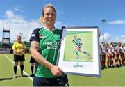 22 June 2013; Nikki Symmons, Ireland, who received her 200th cap before the game with a framed portrait of her in action. Electric Ireland Senior Women’s International Friendly, Ireland v Canada, National Hockey Stadium, UCD, Belfield, Dublin. Picture credit: Barry Cregg / SPORTSFILE