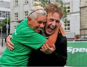 22 June 2013; Special Olympics Ireland today celebrated the 10 year anniversary of the 2003 Special Olympics World Games which were held in Ireland. Pictured during an event to celebrate the anniversery is radio personality Ian Dempsey with Special Olympics athlete Rita Lawlor, from Edenmore, Dublin. South King Street, Dublin. Picture credit: Pat Murphy / SPORTSFILE