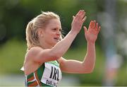 22 June 2013; Ireland's Ailis McSweeney watches the change over between team-mates Niamh Whelan and Sarah Lavin in the Women's 4x100m heat during the European Athletics Team Championships 1st League. Morton Stadium, Santry, Co. Dublin. Picture credit: Brendan Moran / SPORTSFILE