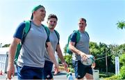 26 September 2019; Andrew Conway, left, Jacob Stockdale and Chris Farrell arrive for Ireland Rugby squad training at the Yumeria Sports Grounds in Iwata, Shizuoka Prefecture, Japan. Photo by Brendan Moran/Sportsfile