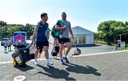 26 September 2019; Dave Kilcoyne, right, and high performance coach Vinny Hammond arrive for Ireland Rugby squad training at the Yumeria Sports Grounds in Iwata, Shizuoka Prefecture, Japan. Photo by Brendan Moran/Sportsfile