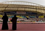 26 September 2019; Women dressed in Burqas inspect the Khalifa International Stadium ahead of the World Athletics Championships 2019 in Doha, Qatar. Photo by Sam Barnes/Sportsfile