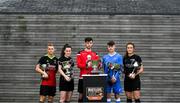 26 September 2019; In attendance, from left, are Marcin Kowalczyk of IT Carlow, Ciara McNamara of UCC, Simon Falvey of UCC, Jack Larkin of Waterford IT and Sophie Lenehan of Maynooth University during the RUSTLERS Third Level Football Launch at Campus Conference Centre, in FAI HQ, Dublin. Photo by David Fitzgerald/Sportsfile