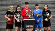 26 September 2019; In attendance, from left, are Marcin Kowalczyk of IT Carlow, Ciara McNamara of UCC, Simon Falvey of UCC, Jack Larkin of Waterford IT and Sophie Lenehan of Maynooth University during the RUSTLERS Third Level Football Launch at Campus Conference Centre, in FAI HQ, Dublin. Photo by David Fitzgerald/Sportsfile