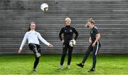 26 September 2019; Women's National Team Manager Vera Pauw with Niamh Farrelly of DCU, left, and Eleanor Ryan Doyle of TU Dublin during the RUSTLERS Third Level Football Launch at Campus Conference Centre, in FAI HQ, Dublin. Photo by David Fitzgerald/Sportsfile