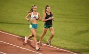 26 September 2019; Michelle Finn of Ireland, right, and Genevieve Gregson of Australia during a training session at the Qatar Sports Club ahead of the World Athletics Championships 2019 in Doha, Qatar. Photo by Sam Barnes/Sportsfile