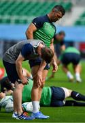 27 September 2019; Rob Kearney with team physio Colm Fuller during the Ireland Rugby captain's run at the Shizuoka Stadium Ecopa in Fukuroi, Shizuoka Prefecture, Japan. Photo by Brendan Moran/Sportsfile
