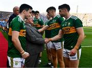 14 September 2019; President Michael D. Higgins is introduced to Paul Geaney of Kerry, by captain Paul Murphy, before the GAA Football All-Ireland Senior Championship Final Replay match between Dublin and Kerry at Croke Park in Dublin. Photo by Ray McManus/Sportsfile
