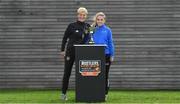 26 September 2019; Women's National Team manager Vera Pauw with Rebecca Kelly of WIT Vikings during the RUSTLERS Third Level Football Launch at Campus Conference Centre, in FAI HQ, Dublin. Photo by David Fitzgerald/Sportsfile