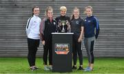 26 September 2019; Women's National Team manager Vera Pauw with, from left, Niamh Farrelly of DCU, Frances Smith of Trinity College, Eleanor Ryan Doyle of TU Dublin and Kerry Letmon of TU Dublin during the RUSTLERS Third Level Football Launch at Campus Conference Centre, in FAI HQ, Dublin. Photo by David Fitzgerald/Sportsfile