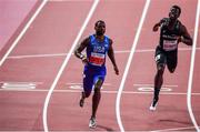 27 September 2019; Justin Gatlin of USA, left, after winning his heat, ahead of Edward Osei-Nketia of New Zealand during the Men's 100m Round One during day one of the World Athletics Championships 2019 at the Khalifa International Stadium in Doha, Qatar. Photo by Sam Barnes/Sportsfile