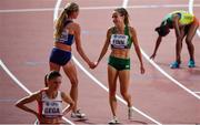 27 September 2019; Michelle Finn of Ireland shakes hands with Courtney Frerichs of USA after competing in the Women's 3000m Steeple Chase during day one of the World Athletics Championships 2019 at the Khalifa International Stadium in Doha, Qatar. Photo by Sam Barnes/Sportsfile