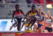 27 September 2019; Celliphine Chepteek Chespol of Kenya, left, and Peruth Chemutai of Uganda, centre, competing in the Women's 3000m Steeple Chase during day one of the World Athletics Championships 2019 at the Khalifa International Stadium in Doha, Qatar. Photo by Sam Barnes/Sportsfile