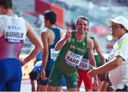 27 September 2019; Thomas Barr of Ireland celebrates after competing in the Men's 400m Hurdles and qualifying for the next round during day one of the World Athletics Championships 2019 at the Khalifa International Stadium in Doha, Qatar. Photo by Sam Barnes/Sportsfile