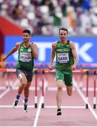 27 September 2019; Thomas Barr of Ireland, right, competing in the Men's 400m Hurdles and qualifying for the next round during day one of the World Athletics Championships 2019 at the Khalifa International Stadium in Doha, Qatar. Photo by Sam Barnes/Sportsfile