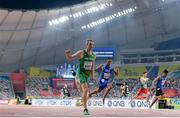 27 September 2019; Thomas Barr of Ireland crosses the line to finish second in his heat after competing in the Men's 400m Hurdles during day one of the World Athletics Championships 2019 at the Khalifa International Stadium in Doha, Qatar. Photo by Sam Barnes/Sportsfile