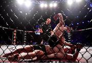 27 September 2019; Ryan Roddy, top, in action against Patrik Pietila during their lightweight bout at Bellator Dublin in the 3Arena, Dublin. Photo by David Fitzgerald/Sportsfile