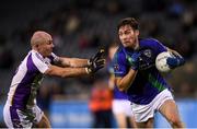 27 September 2019; Fionn Carney of St Sylvester’s in action against Pat Burke of Kilmacud Crokes during the Dublin County Senior Club Football Championship Group 1 match between Kilmacud Crokes and St Sylvester’s at Parnell Park in Dublin. Photo by Harry Murphy/Sportsfile