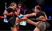 27 September 2019; Leah McCourt, left, in action against Kerry Hughes during their women's featherweight bout at Bellator 227 in the 3Arena, Dublin. Photo by David Fitzgerald/Sportsfile