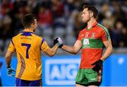 27 September 2019; Dean Rock of Ballymun Kickhams shakes hands with Eoin Murchan of Na Fianna during the Dublin County Senior Club Football Championship Group 1 match between Na Fianna and Ballymun Kickhams at Parnell Park in Dublin. Photo by Harry Murphy/Sportsfile