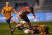 27 September 2019; Fiach Andrews of Ballymun Kickhams in action against Jonny Cooper of Na Fianna during the Dublin County Senior Club Football Championship Group 1 match between Na Fianna and Ballymun Kickhams at Parnell Park in Dublin. Photo by Harry Murphy/Sportsfile