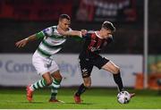 27 September 2019; Paddy Kirk of Bohemians in action against Graham Burke of Shamrock Rovers during the Extra.ie FAI Cup Semi-Final match between Bohemians and Shamrock Rovers at Dalymount Park in Dublin. Photo by Stephen McCarthy/Sportsfile