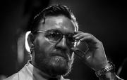 27 September 2019; (EDITOR'S NOTE: Image has been converted to black & white) UFC fighter Conor McGregor watches on during Bellator 227 in the 3Arena, Dublin. Photo by David Fitzgerald/Sportsfile