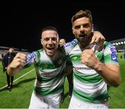 27 September 2019; Jack Byrne, left, and Greg Bolger of Shamrock Rovers celebrates following the Extra.ie FAI Cup Semi-Final match between Bohemians and Shamrock Rovers at Dalymount Park in Dublin. Photo by Stephen McCarthy/Sportsfile