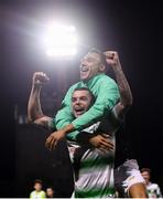 27 September 2019; Sean Kavanagh and Graham Burke, right, of Shamrock Rovers celebrate following the Extra.ie FAI Cup Semi-Final match between Bohemians and Shamrock Rovers at Dalymount Park in Dublin. Photo by Stephen McCarthy/Sportsfile