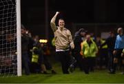 27 September 2019; A Shamrock Rovers supporter taunts supporters following his side's second goal during the Extra.ie FAI Cup Semi-Final match between Bohemians and Shamrock Rovers at Dalymount Park in Dublin. Photo by Stephen McCarthy/Sportsfile