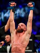 27 September 2019; Peter Queally celebrates after defeating Ryan Scope during their welterweight bout at Bellator Dublin in the 3Arena, Dublin. Photo by David Fitzgerald/Sportsfile