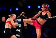 27 September 2019; Camila Rivarola, right, in action against Danni Neilan during their women's strawweight bout at Bellator Dublin in the 3Arena, Dublin. Photo by David Fitzgerald/Sportsfile