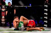 27 September 2019; James Gallagher, left, defeats Roman Salazar via guillotine choke during their contract weight bout at Bellator Dublin in the 3Arena, Dublin. Photo by David Fitzgerald/Sportsfile