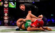 27 September 2019; James Gallagher, left, defeats Roman Salazar via guillotine choke during their contract weight bout at Bellator Dublin in the 3Arena, Dublin. Photo by David Fitzgerald/Sportsfile