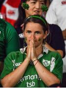 28 September 2019; An Ireland supporter reacts after the 2019 Rugby World Cup Pool A match between Japan and Ireland at the Shizuoka Stadium Ecopa in Fukuroi, Shizuoka Prefecture, Japan. Photo by Brendan Moran/Sportsfile