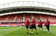 28 September 2019; Munster players Shane Daly, Liam O'Connor, Diarmuid Barron and Kevin O’Byrne before the Guinness PRO14 Round 1 match between Munster and Dragons at Thomond Park in Limerick. Photo by Matt Browne/Sportsfile