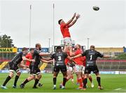 28 September 2019; Billy Holland of Munster wins the lineout during the Guinness PRO14 Round 1 match between Munster and Dragons at Thomond Park in Limerick. Photo by Matt Browne/Sportsfile