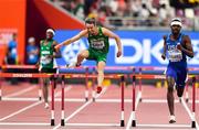 28 September 2019; Thomas Barr of Ireland, centre, on his way to finishing fourth in the Men's 400m Hurdles Semi-Finals during day two of the World Athletics Championships 2019 at Khalifa International Stadium in Doha, Qatar. Photo by Sam Barnes/Sportsfile